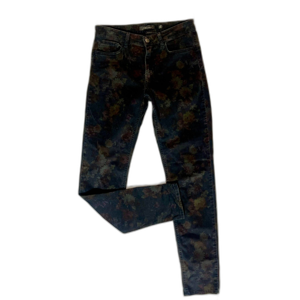 RARE Mason's Italian Brushed Cotton Black Floral Pants Printed Size 27 Ankle
